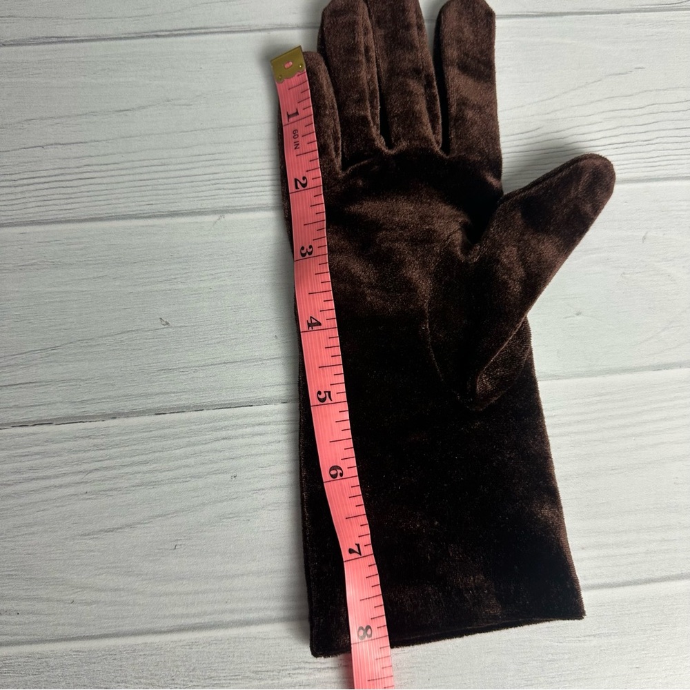 Vintage Style Brown Velvet Evening Gloves Floral Embroidered Beaded - Picture 5 of 7